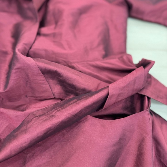 Shabby Apple Autumn Kimball Wrap Dress Fit Flare Tie Waist Burgundy 6 Retro Prep - Picture 7 of 16